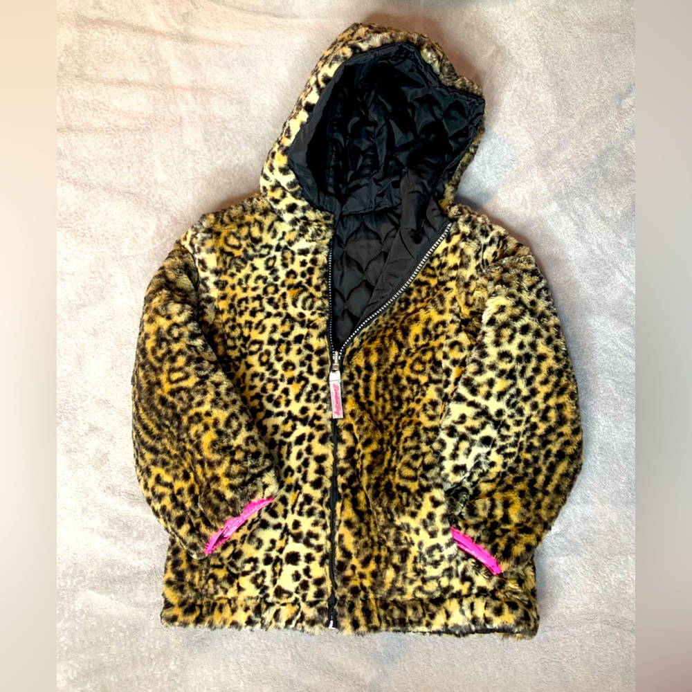 London Fog girls reversible leopard coat size 6x